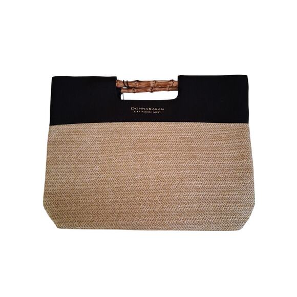 Donna Karan Accessories - Donna Karan Cashmere Mist hand bag made of Raffia, Canvas & bamboo handle NWT
